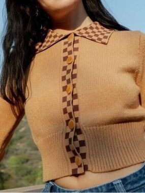 Lisa. Says Gah! Checkerboard Collar Cardigan